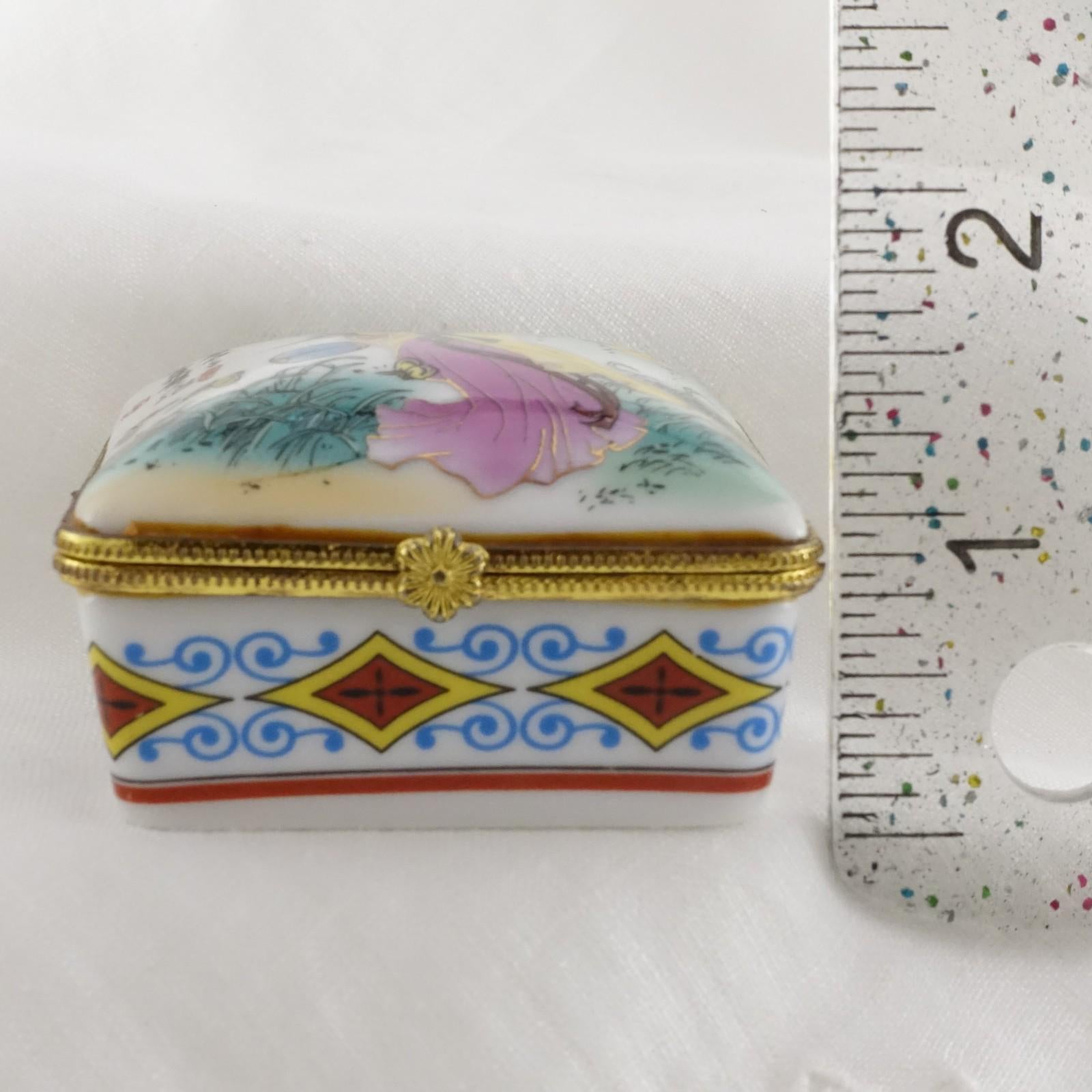 Limoges Style - Japanese Geisha Trinket Box Vintage Hand Painted Collectible