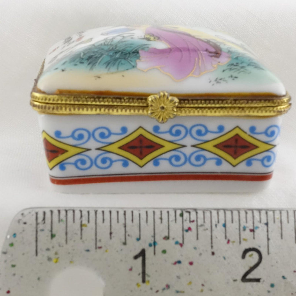Limoges Style - Japanese Geisha Trinket Box Vintage Hand Painted Collectible