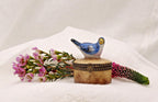 Vintage Bluebird Trinket Box | Hand Painted Porcelain Bird Keepsake Box | Hinged Floral Collectible Gift