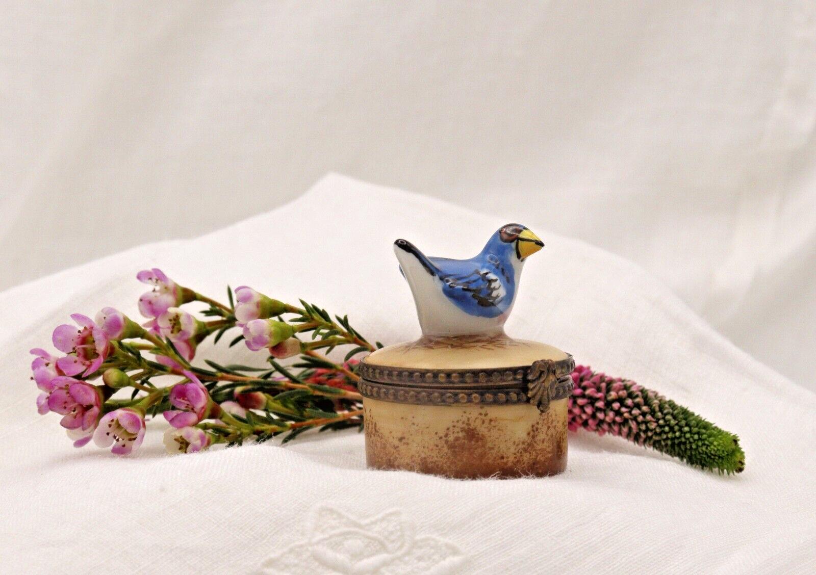 Vintage Bluebird Trinket Box | Hand Painted Porcelain Bird Keepsake Box | Hinged Floral Collectible Gift