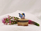 Vintage Bluebird Trinket Box | Hand Painted Porcelain Bird Keepsake Box | Hinged Floral Collectible Gift