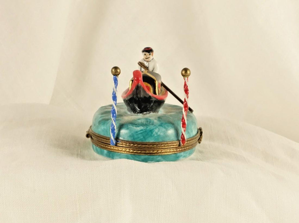 Limoges France Venetian Gondola Trinket Box Oval Porcelain Ltd Ed Repaired