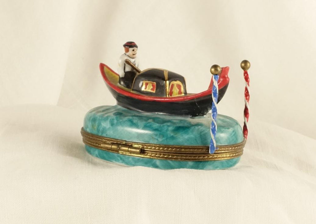 Limoges France Venetian Gondola Trinket Box Oval Porcelain Ltd Ed Repaired