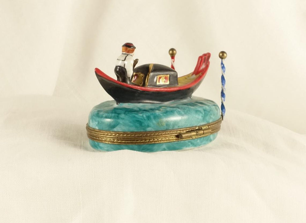 Limoges France Venetian Gondola Trinket Box Oval Porcelain Ltd Ed Repaired