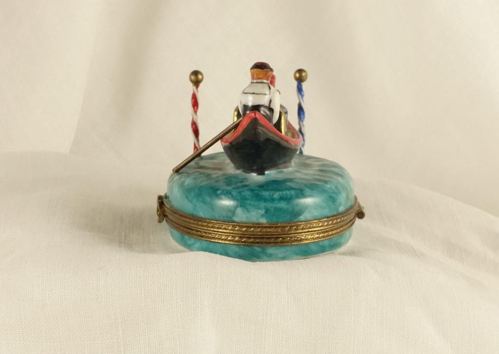 Limoges France Venetian Gondola Trinket Box Oval Porcelain Ltd Ed Repaired