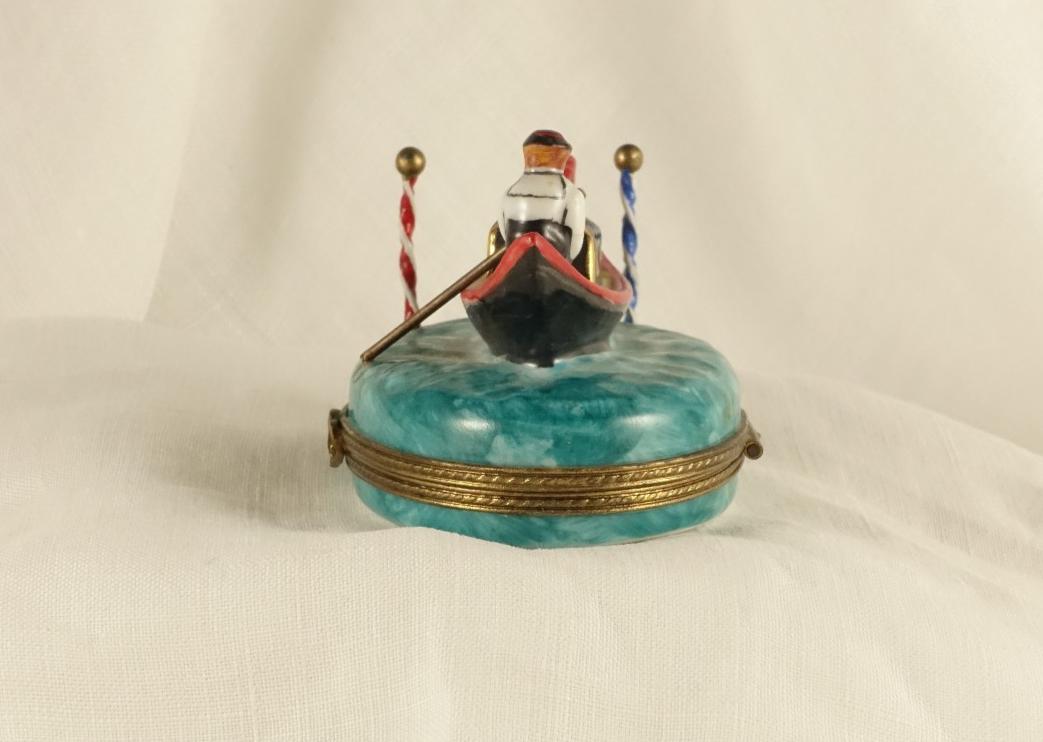 Limoges France Venetian Gondola Trinket Box Oval Porcelain Ltd Ed Repaired