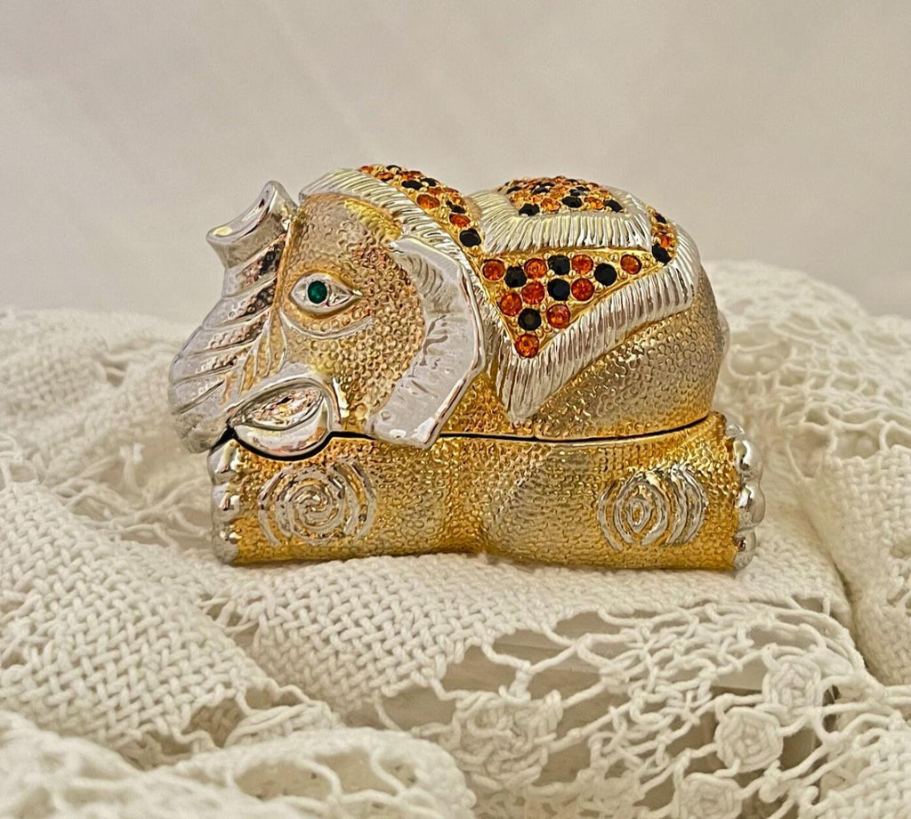 Jeweled Indonesian Elephant Trinket Box Enamel Crystal Keepsake Box (magnetic closure)