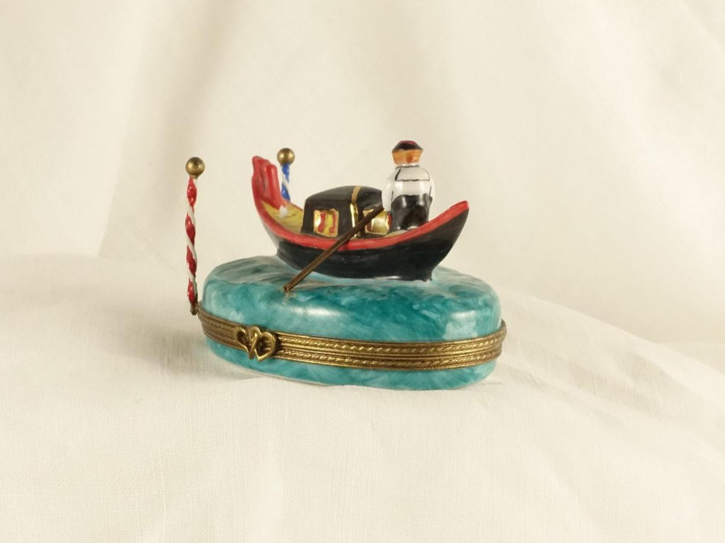 Limoges France Venetian Gondola Trinket Box Oval Porcelain Ltd Ed Repaired