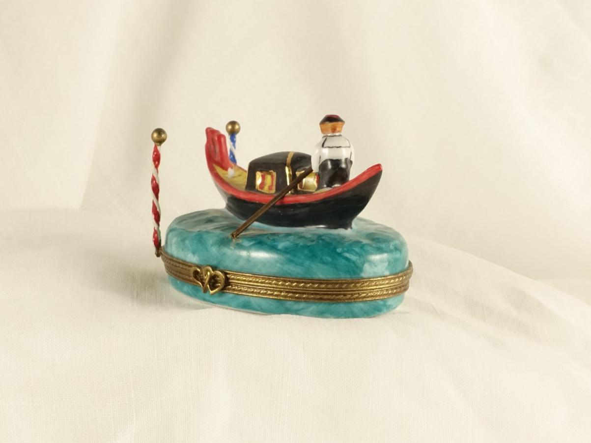 Limoges France Venetian Gondola Trinket Box Oval Porcelain Ltd Ed Repaired