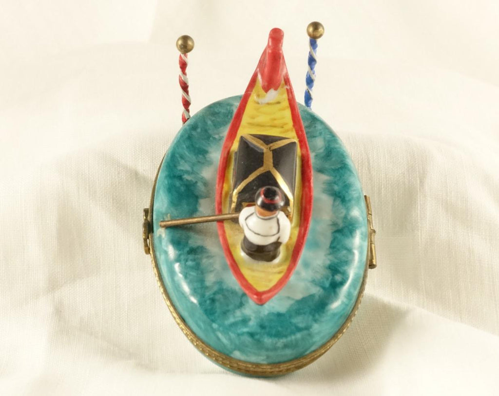 Limoges France Venetian Gondola Trinket Box Oval Porcelain Ltd Ed Repaired