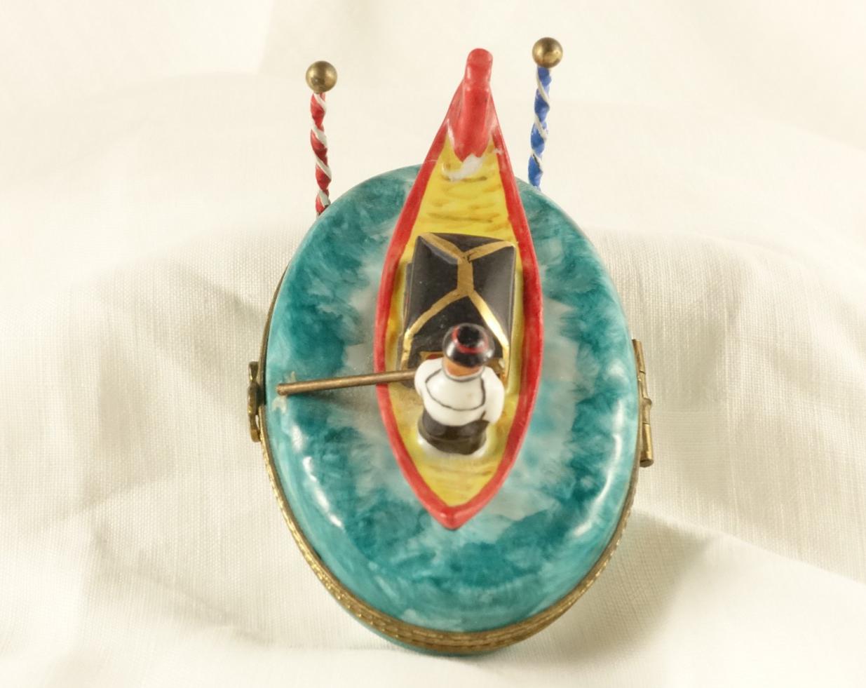 Limoges France Venetian Gondola Trinket Box Oval Porcelain Ltd Ed Repaired