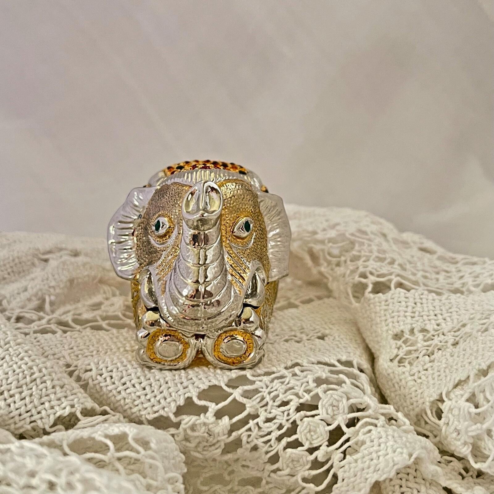 Jeweled Indonesian Elephant Trinket Box Enamel Crystal Keepsake Box (magnetic closure)