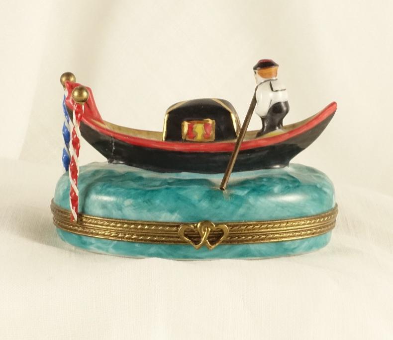 Limoges France Venetian Gondola Trinket Box Oval Porcelain Ltd Ed Repaired