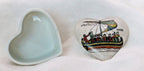 Limoges France Heart Trinket Box Bayeux Tapestry Hand Painted Porcelain