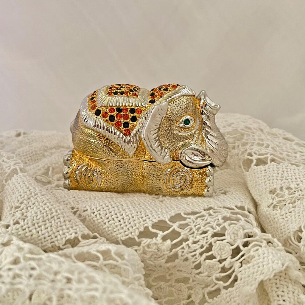 Jeweled Indonesian Elephant Trinket Box Enamel Crystal Keepsake Box (magnetic closure)