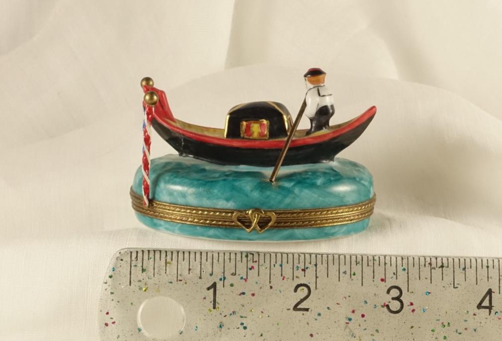 Limoges France Venetian Gondola Trinket Box Oval Porcelain Ltd Ed Repaired