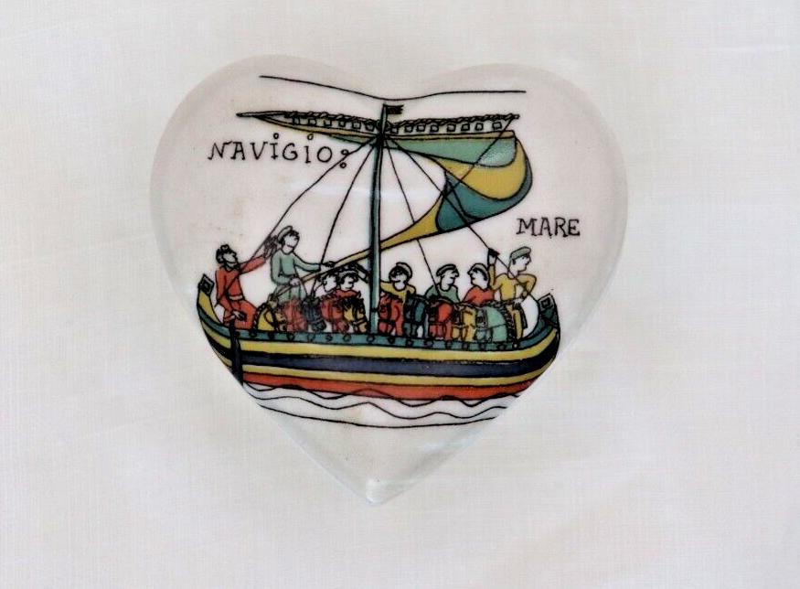 Limoges France Heart Trinket Box Bayeux Tapestry Hand Painted Porcelain