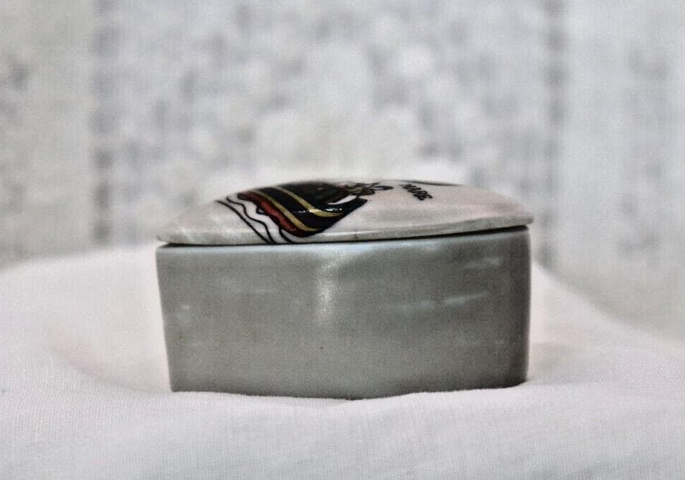 Limoges France Heart Trinket Box Bayeux Tapestry Hand Painted Porcelain