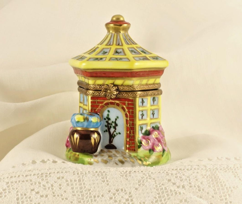 Limoges France Peint Main Garden Gazebo Trinket Box Hand Painted Porcelain
