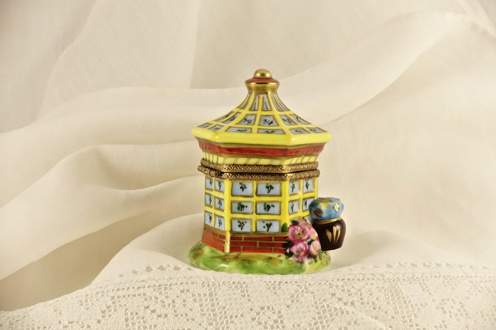 Limoges France Peint Main Garden Gazebo Trinket Box Hand Painted Porcelain