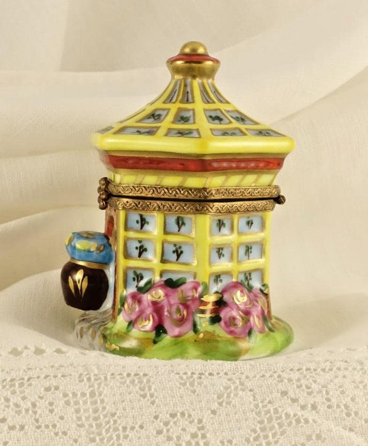 Limoges France Peint Main Garden Gazebo Trinket Box Hand Painted Porcelain