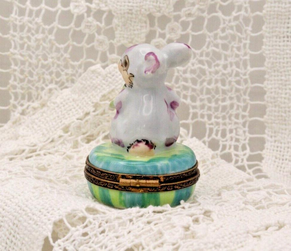 Limoges Porcelain Trinket Box, Rabbit with Watering Can (Hand-Painted)