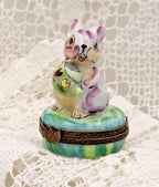 Limoges Porcelain Trinket Box, Rabbit with Watering Can (Hand-Painted)