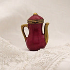 Limoges Teapot Trinket Box - Hand-Painted Burgundy with Gold Detail