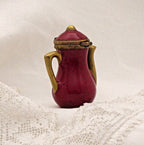 Limoges Teapot Trinket Box - Hand-Painted Burgundy with Gold Detail