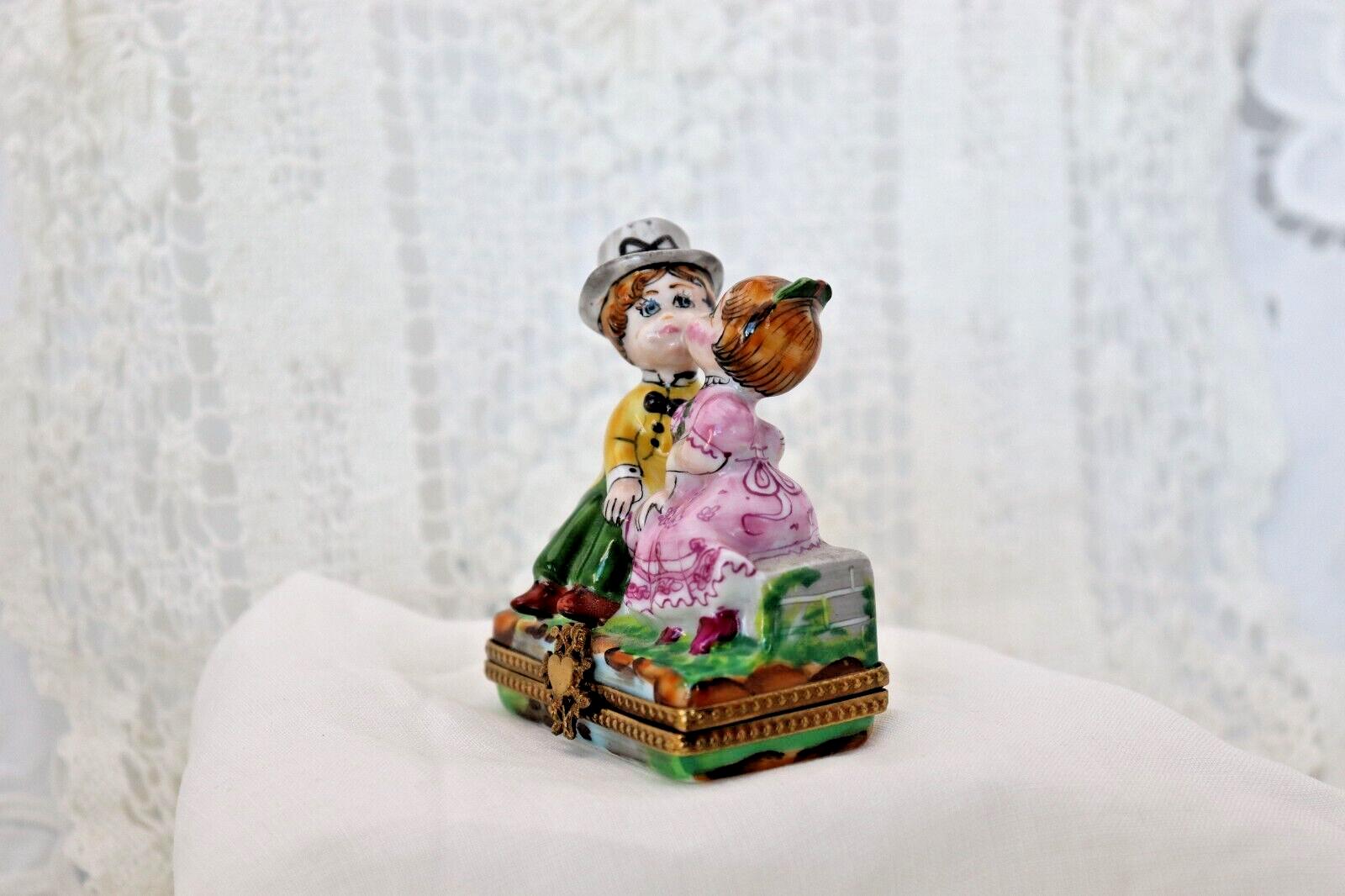 Limoges Porcelain Trinket Box, Kissing Couple (3 x 2 inches)
