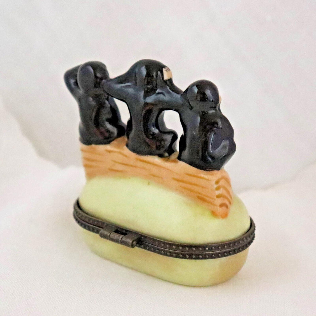 Three Wise Monkeys Trinket Box - Colorful Oval Porcelain