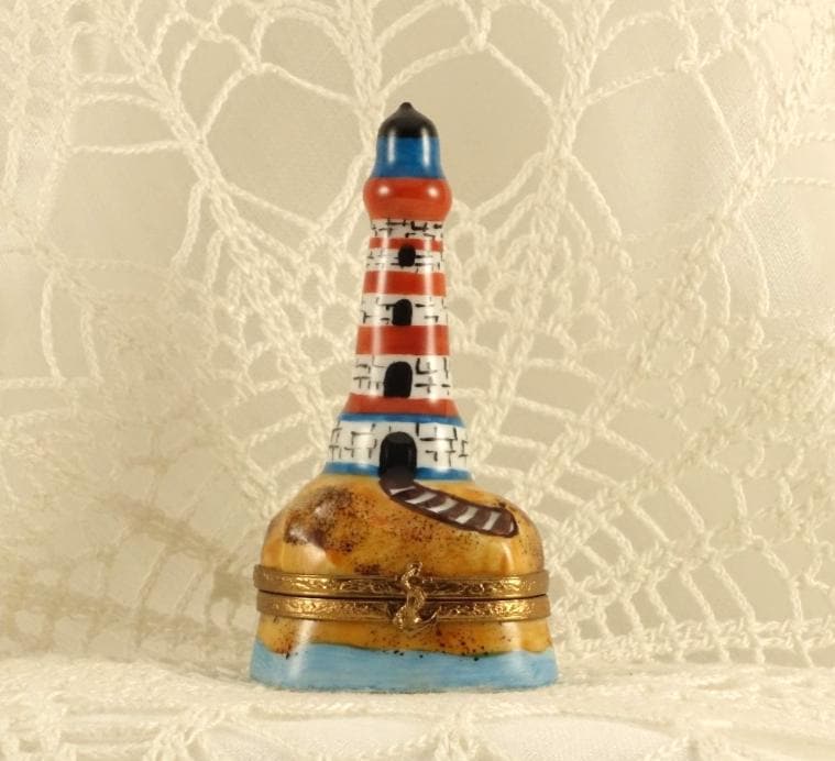 Limoges France Nautical Trinket Box | Lighthouse Seaside Keepsake