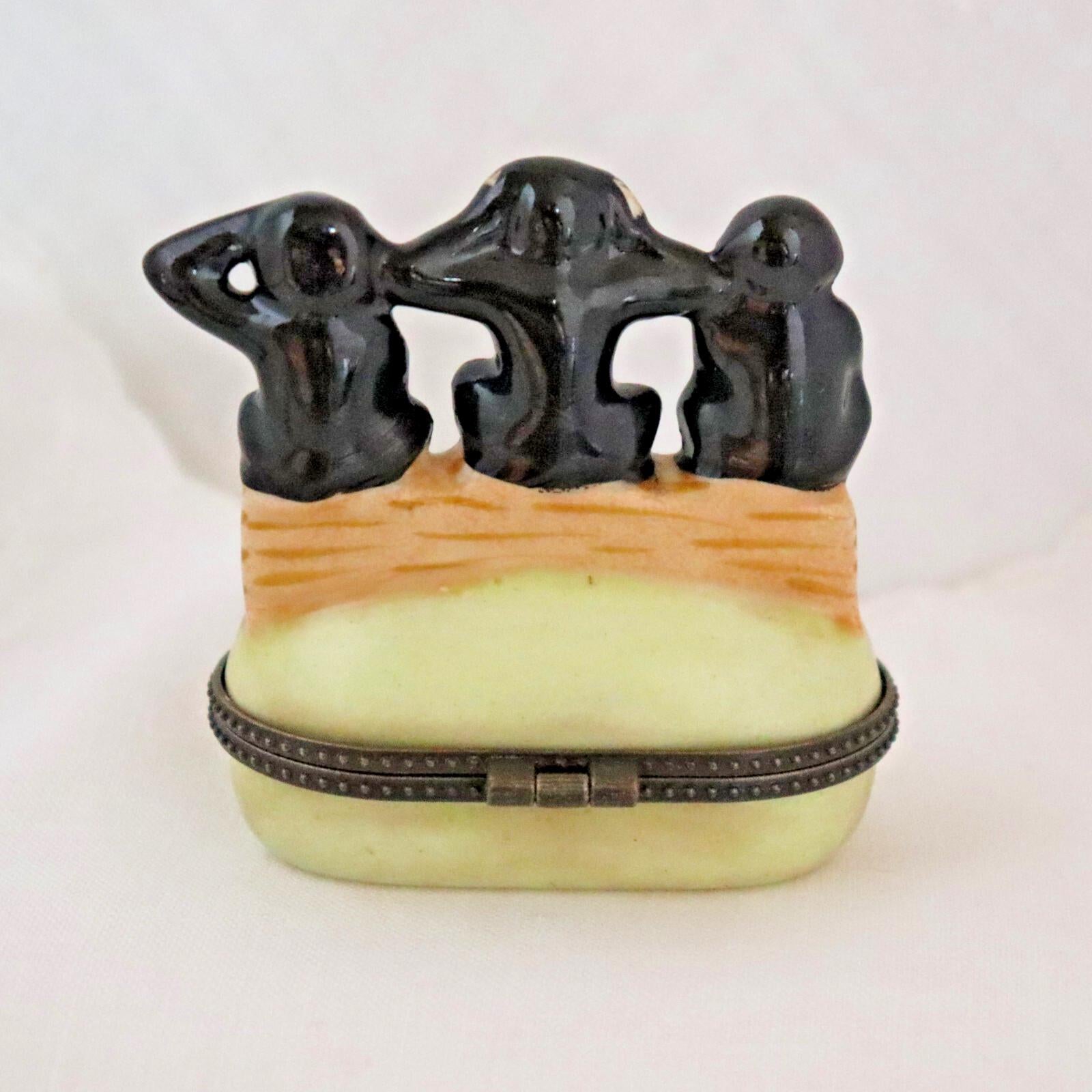 Three Wise Monkeys Trinket Box - Colorful Oval Porcelain