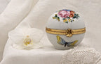 Porcelain Trinket Box: French Butterfly and Floral Art (Round, Hinged)