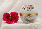 Porcelain Trinket Box: French Butterfly and Floral Art (Round, Hinged)