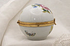 Porcelain Trinket Box: French Butterfly and Floral Art (Round, Hinged)