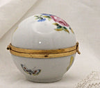 Porcelain Trinket Box: French Butterfly and Floral Art (Round, Hinged)