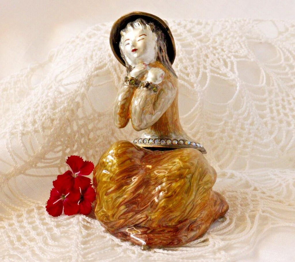 Jeweled Lady Trinket Box | Enamel Metal Keepsake Box Art Deco Flapper Style