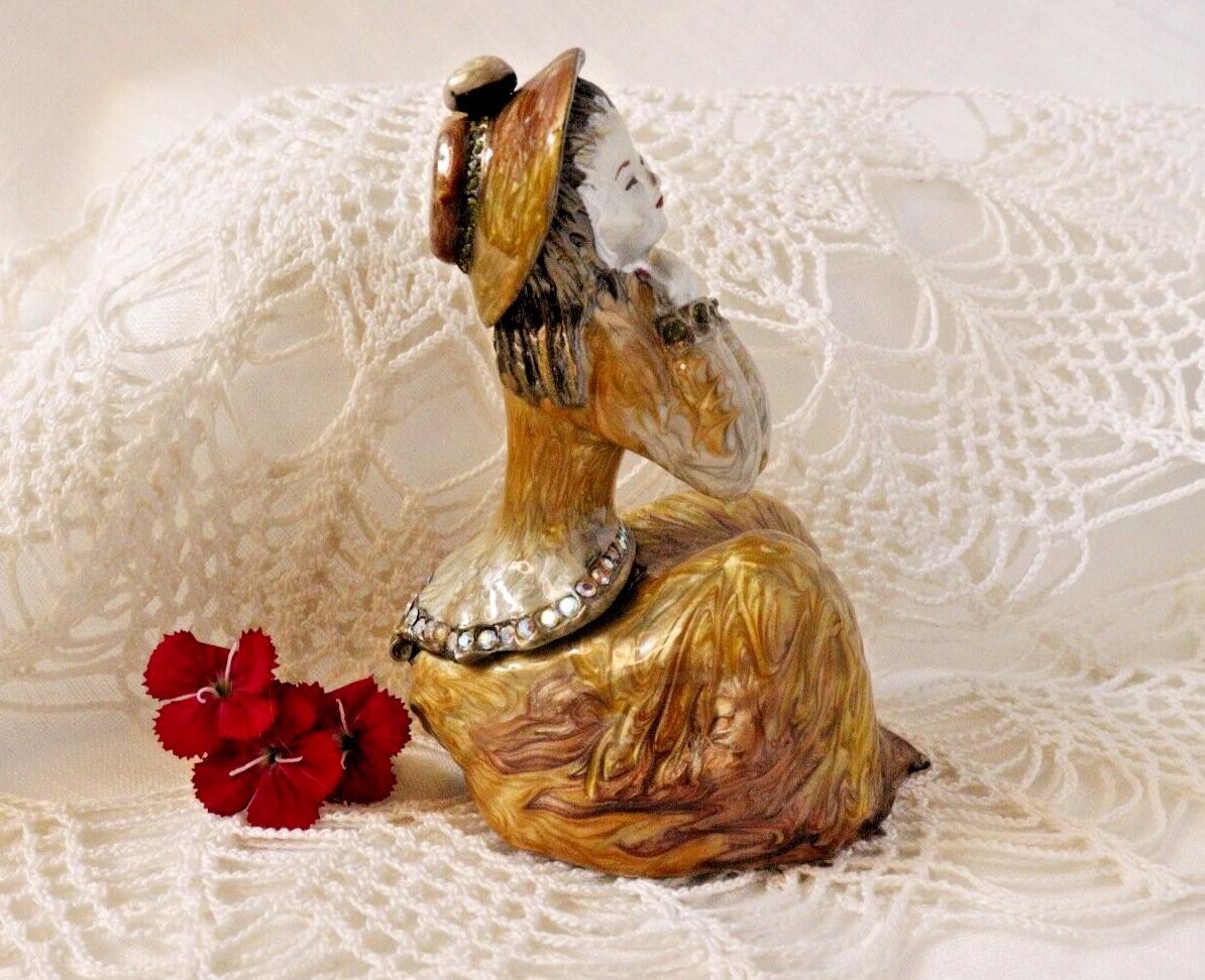Jeweled Lady Trinket Box | Enamel Metal Keepsake Box Art Deco Flapper Style