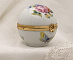Porcelain Trinket Box: French Butterfly and Floral Art (Round, Hinged)