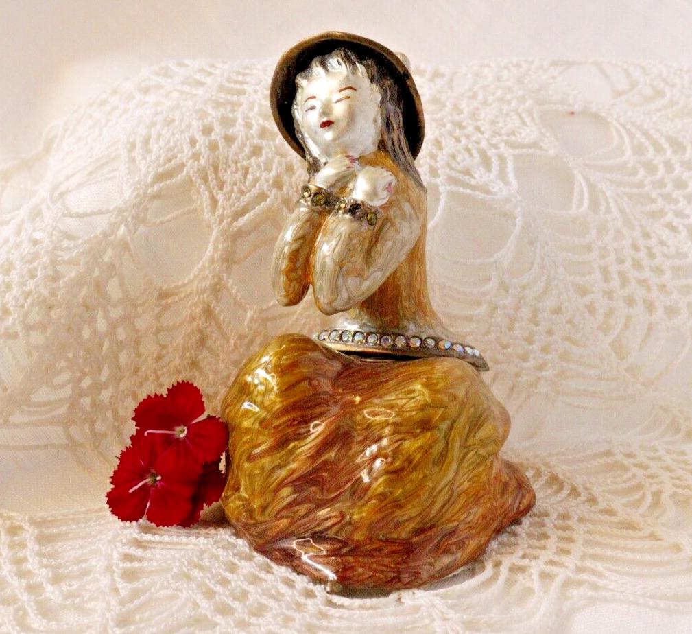 Jeweled Lady Trinket Box | Enamel Metal Keepsake Box Art Deco Flapper Style