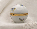 Porcelain Trinket Box: French Butterfly and Floral Art (Round, Hinged)