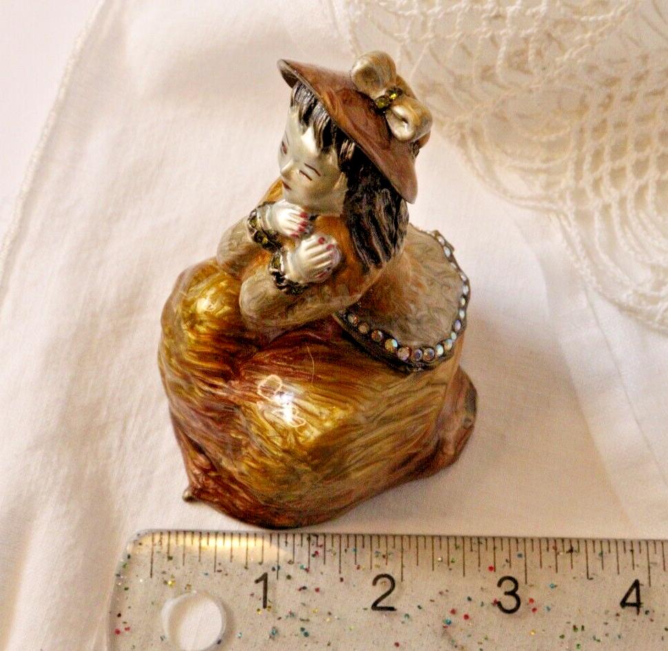 Jeweled Lady Trinket Box | Enamel Metal Keepsake Box Art Deco Flapper Style