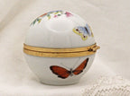 Porcelain Trinket Box: French Butterfly and Floral Art (Round, Hinged)