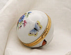 Porcelain Trinket Box: French Butterfly and Floral Art (Round, Hinged)