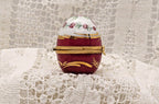 Limoges Porcelain Trinket Box, Egg Shape, Burgundy Roses (2" x 1.5")