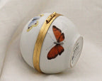 Porcelain Trinket Box: French Butterfly and Floral Art (Round, Hinged)