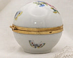 Porcelain Trinket Box: French Butterfly and Floral Art (Round, Hinged)
