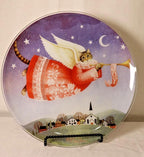 Vintage Christmas Glass Plate: Cat with Angel Wings, 13 Inch
