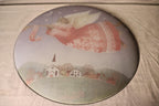 Vintage Christmas Glass Plate: Cat with Angel Wings, 13 Inch